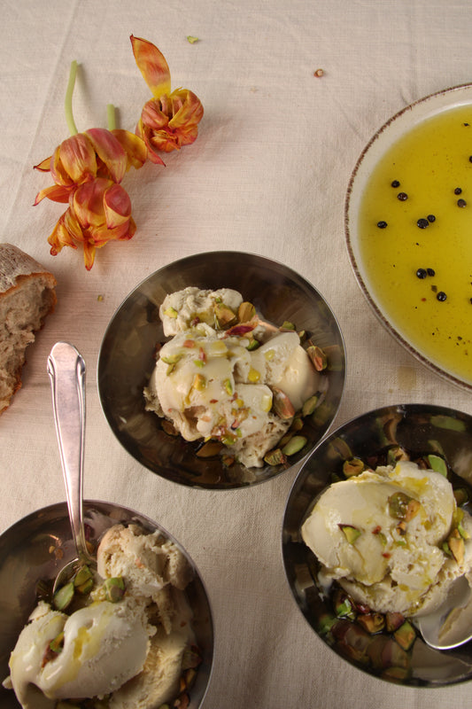 Pistachio Ice Cream with La Noria Olive Oil Drizzle